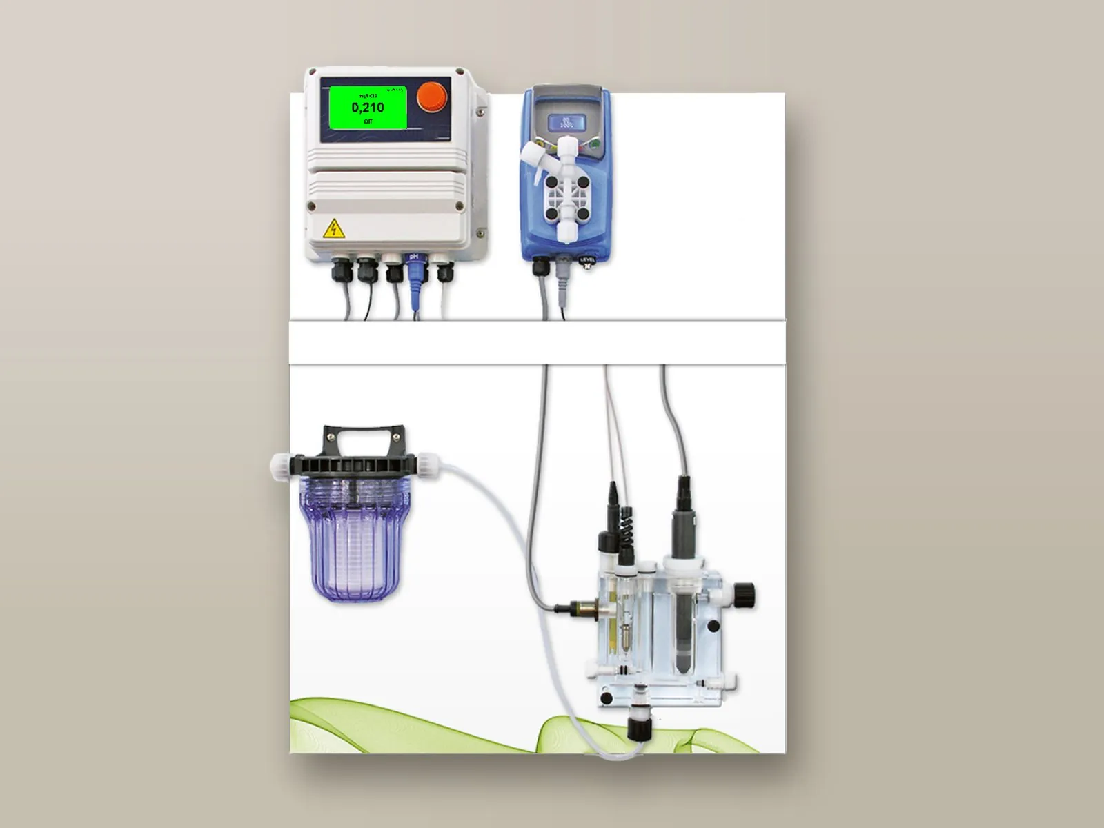 Chlorine measuring and dosing system on a panel