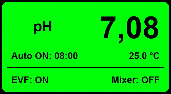 LDsPN display: pH, automatic mode, temperature, inlet valve and mixer