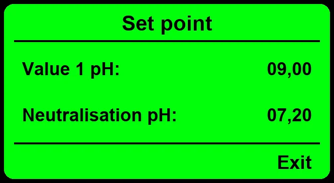 LDsPN display: Value 1 pH set point and neutralisation pH
