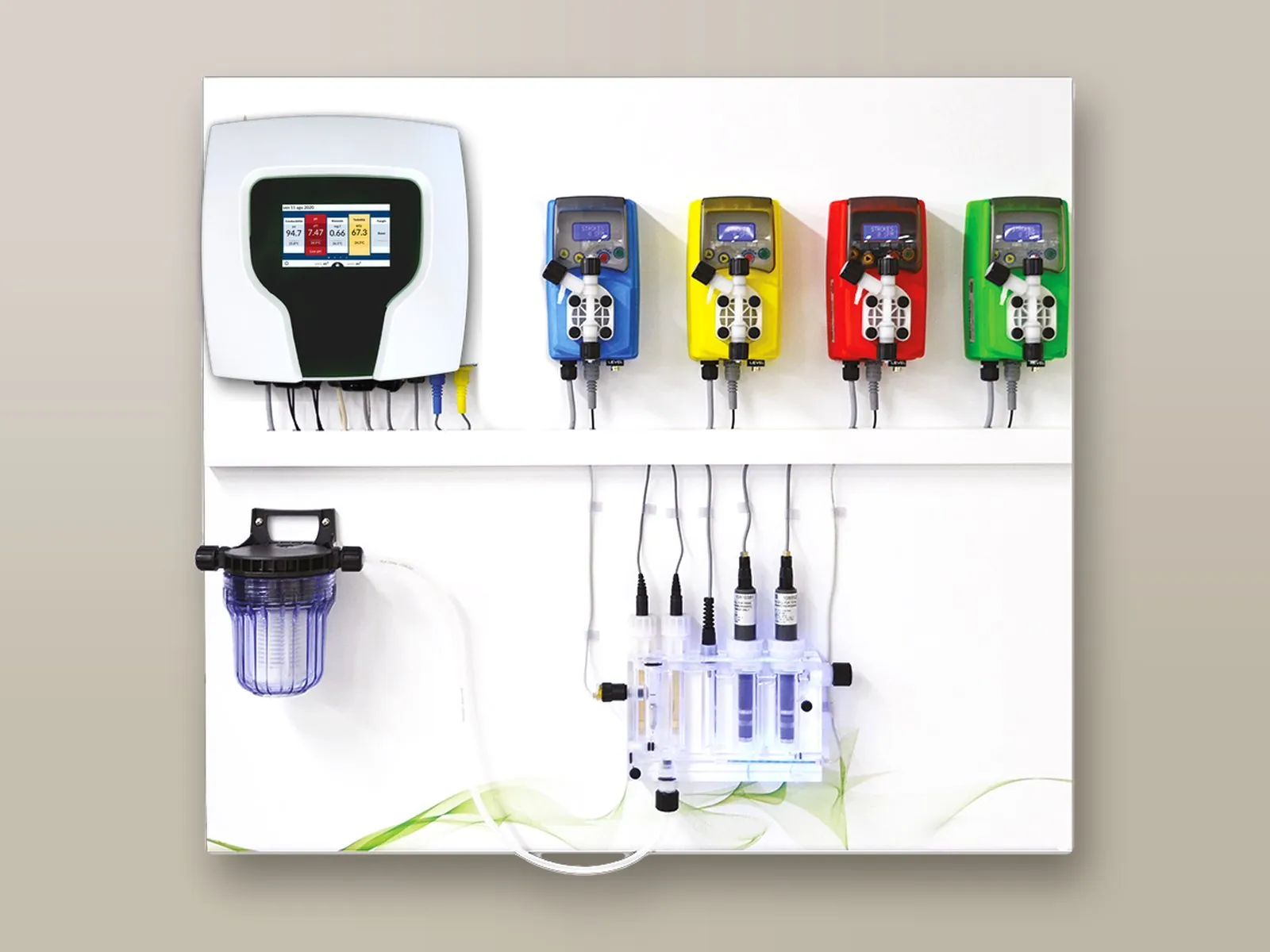 Panel-mounted systems for swimming pools, cooling towers and Legionella control