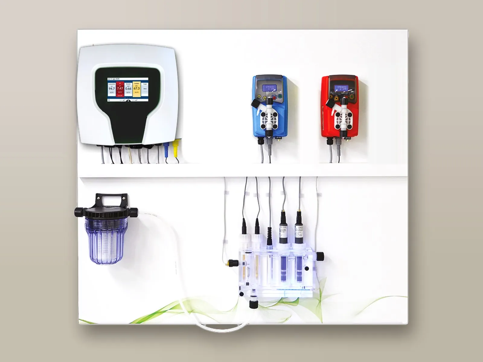 Centurio POOL on a panel with two dosing pumps