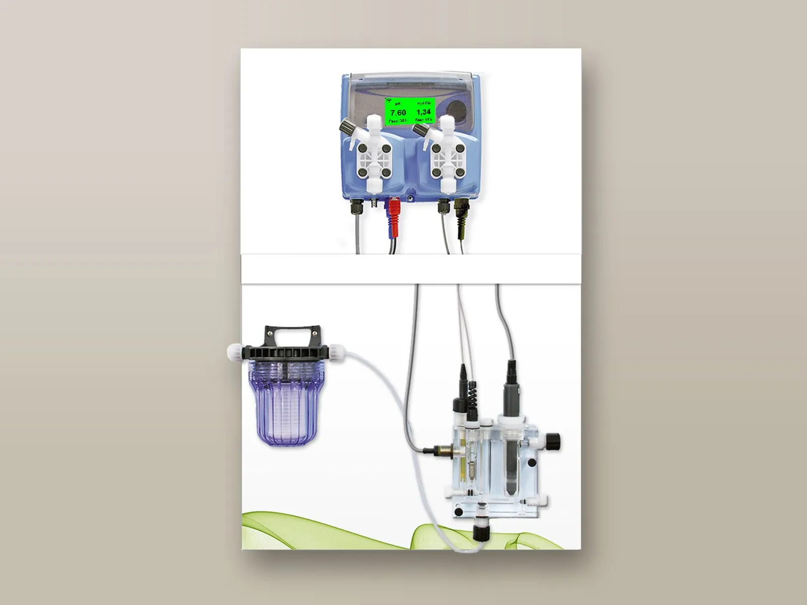 WDpHCl system with closed cell on a panel: pH and chlorine measurement and dosing