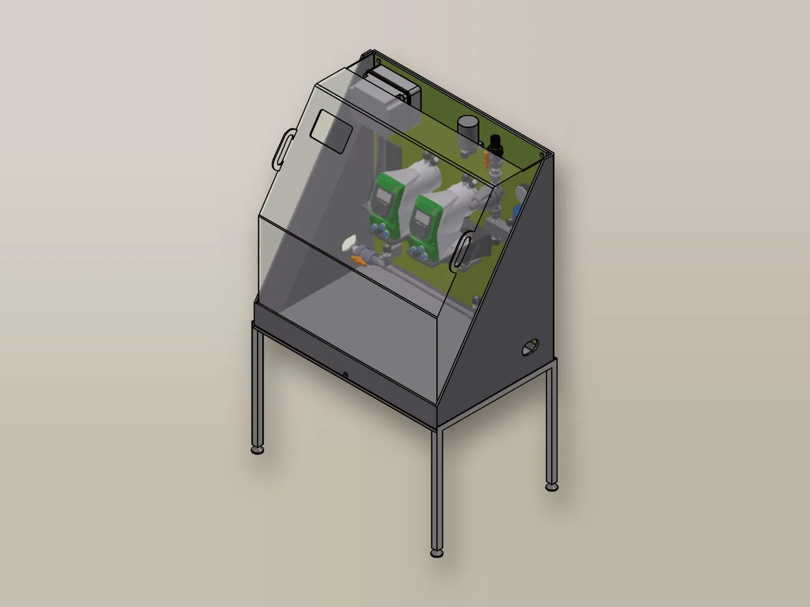 Medium skid with two dosing pumps and cover