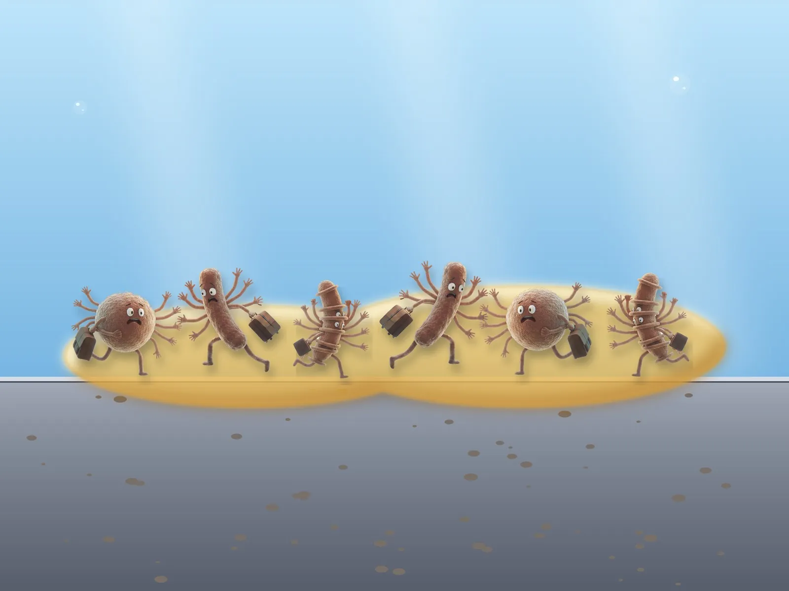 Illustrazione: batteri che si moltiplicano all’interno di una matrice gelatinosa