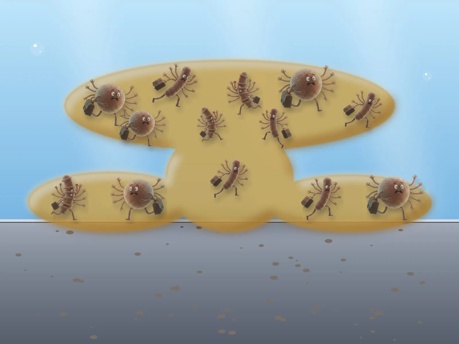 Illustrazione: biofilm maturo a struttura fungiforme colonizzato dai batteri
