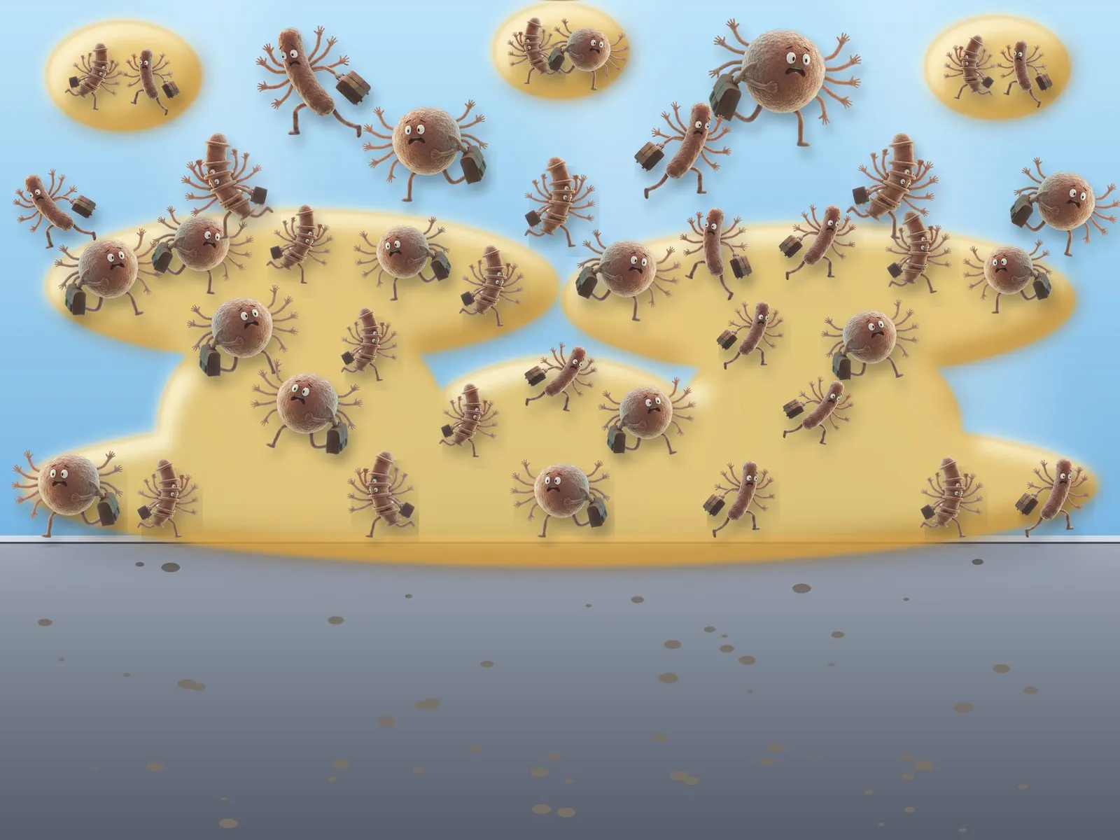 Illustrazione: batteri rilasciati dal biofilm