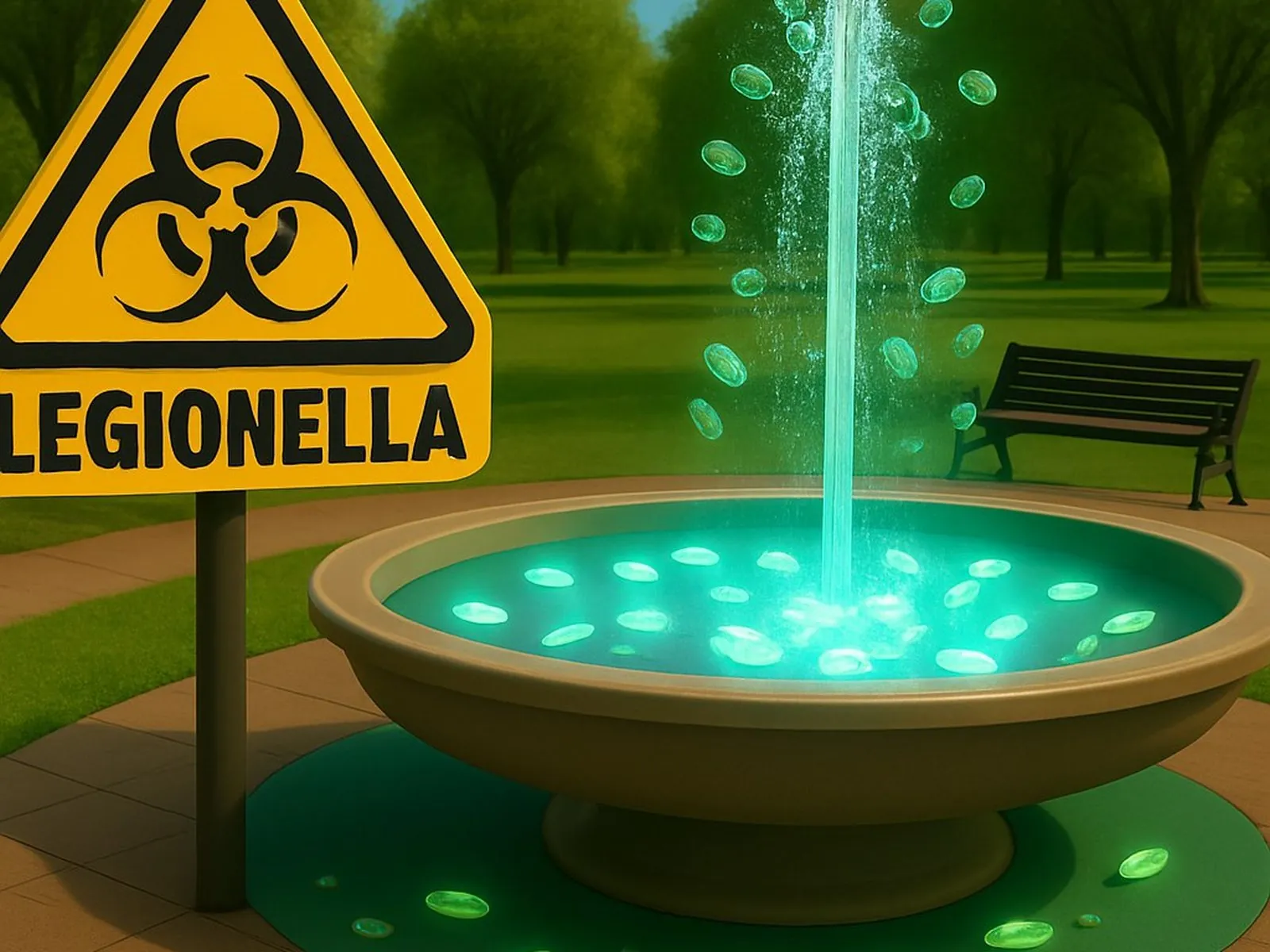 Illustrazione: legionella in una fontana