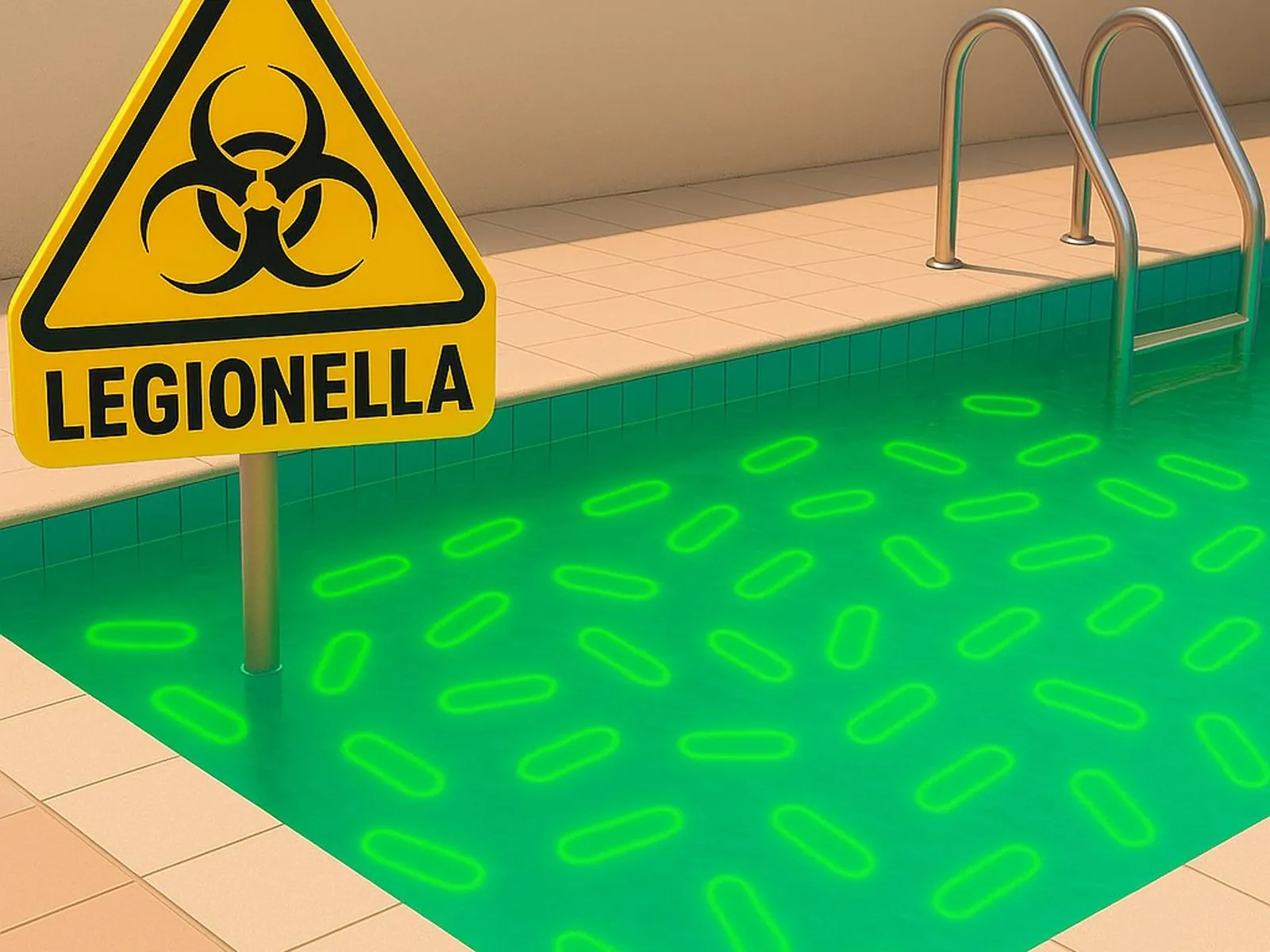 Illustrazione: legionella in una piscina