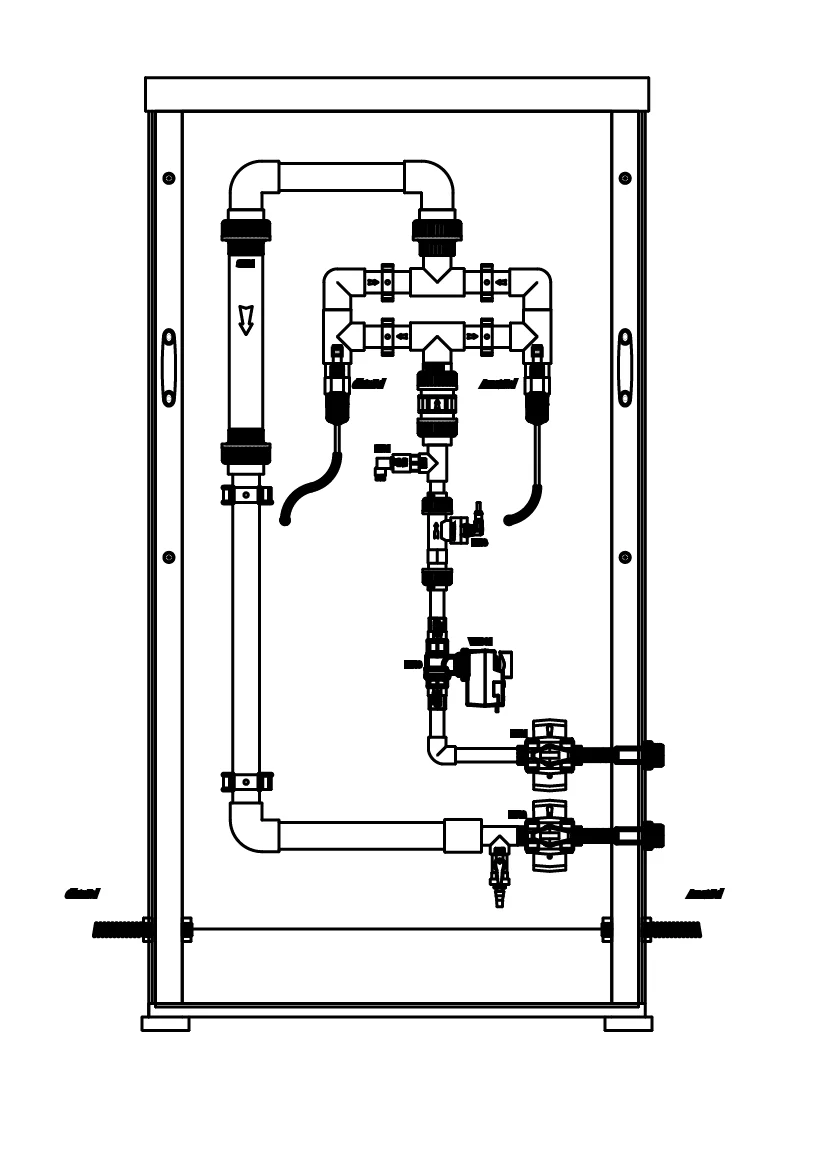 Disegno del retro del sistema MDS con reattore e tubazioni